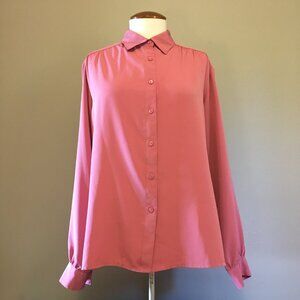 Outline Korean Blush Pink Slinky Pleated Button Down Shirt